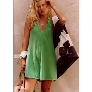 NEW FREE PEOPLE FP MOVEMENT GREEN HOT SHOT HALTER ONE PIECE ROMPER SZ S